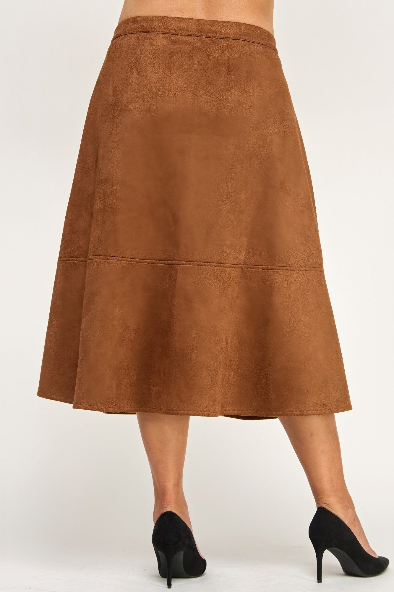 Plus Size Button-front Faux Suede Aline Midi Skirt - All Season Fashion