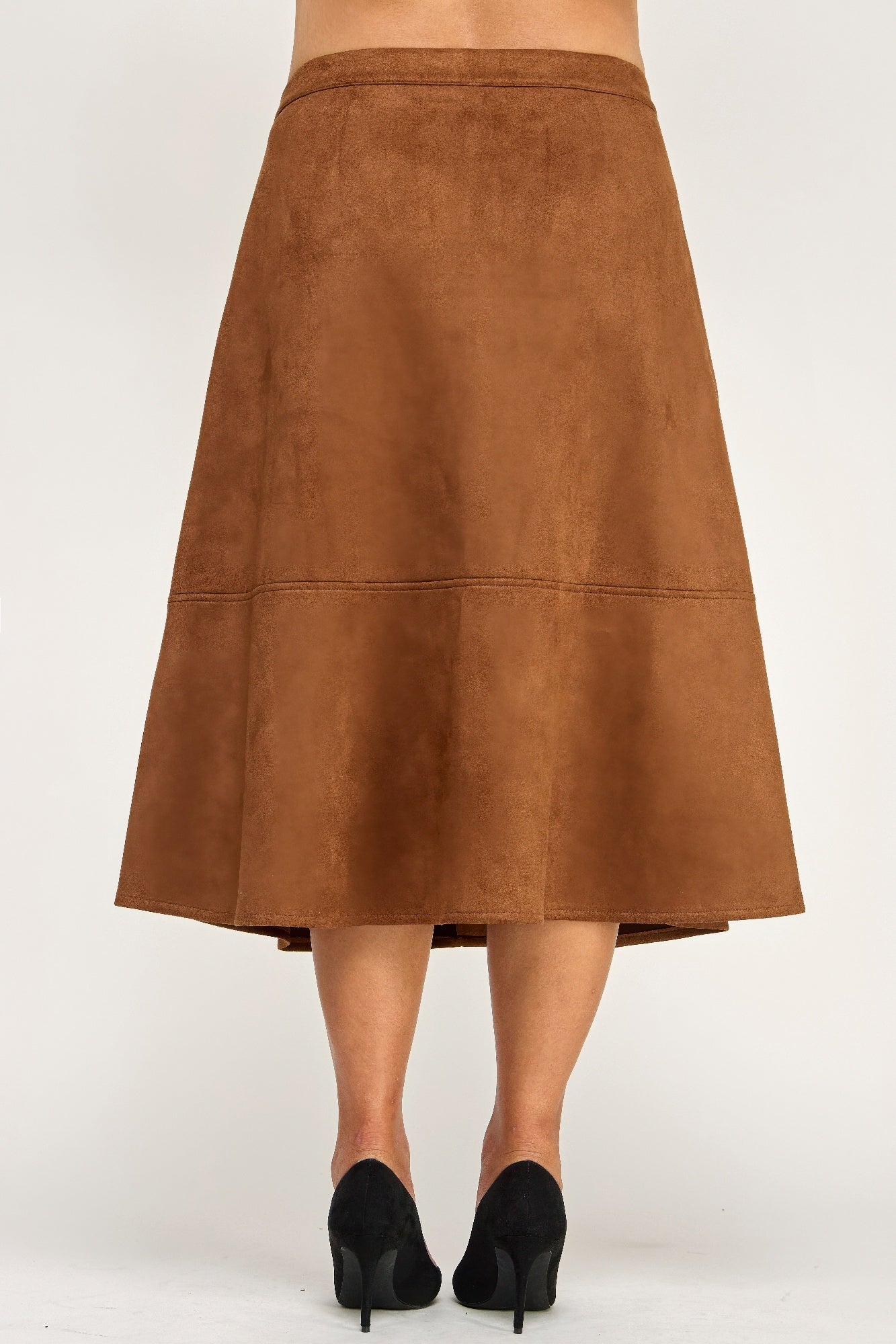 Plus Size Button-front Faux Suede Aline Midi Skirt - All Season Fashion