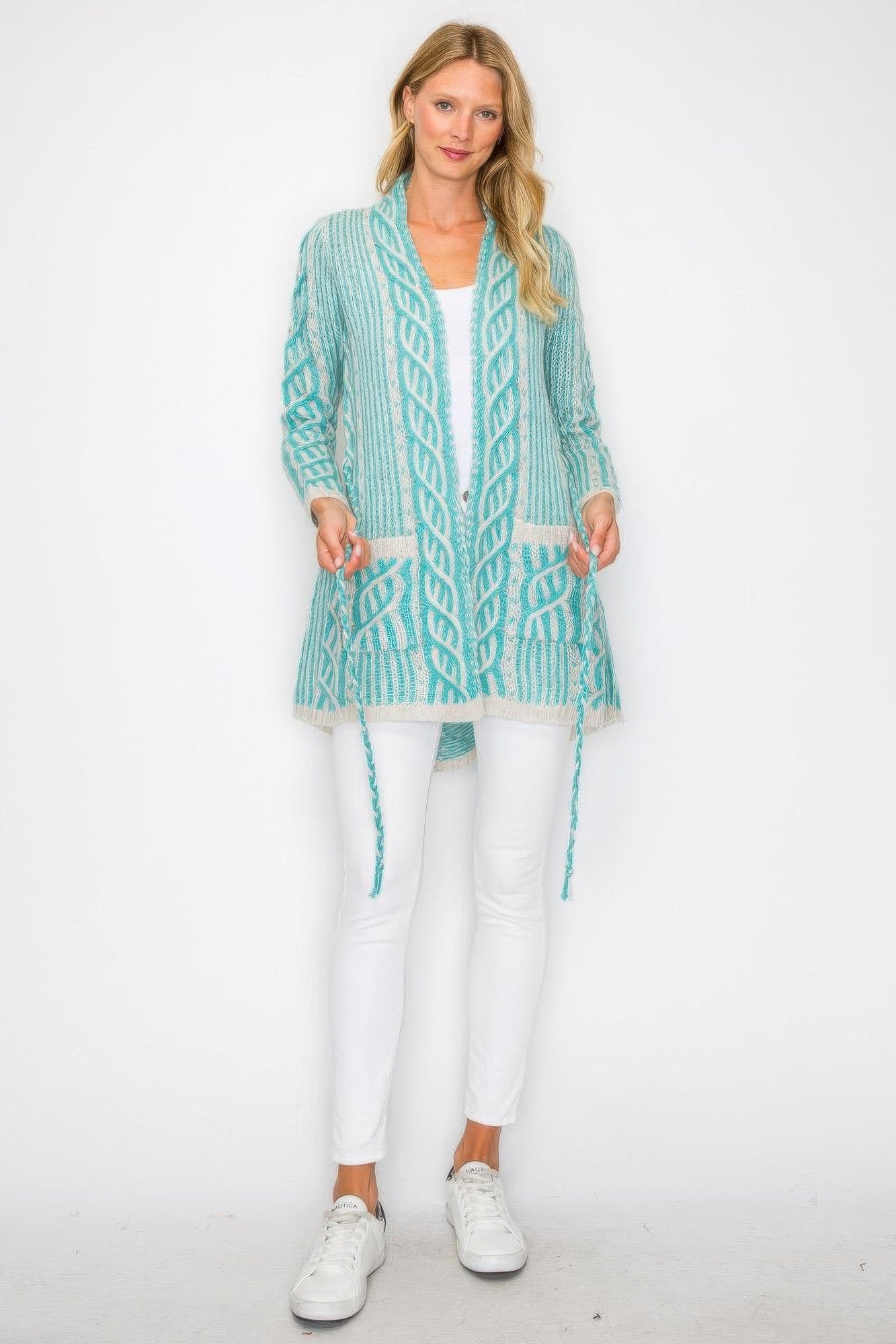 Open Wool Cardigan With Belt String & Front Pocket - All Season Fashion