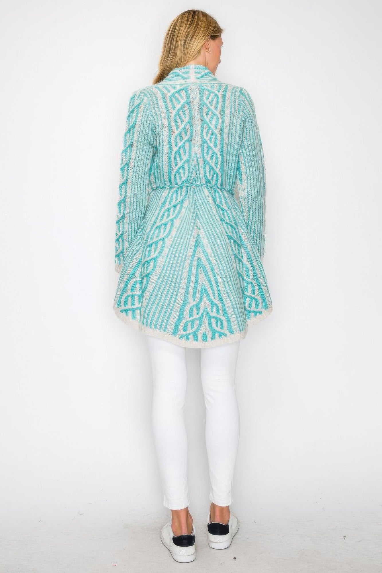 Open Wool Cardigan With Belt String & Front Pocket - All Season Fashion