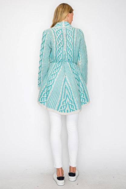 Open Wool Cardigan With Belt String & Front Pocket - All Season Fashion