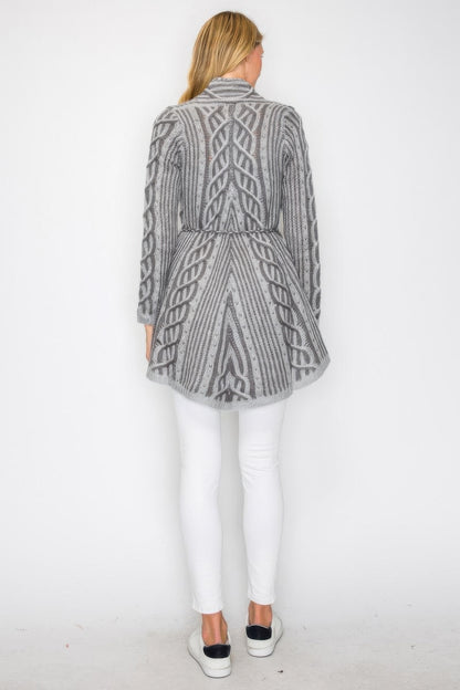 Open Wool Cardigan With Belt String & Front Pocket - All Season Fashion