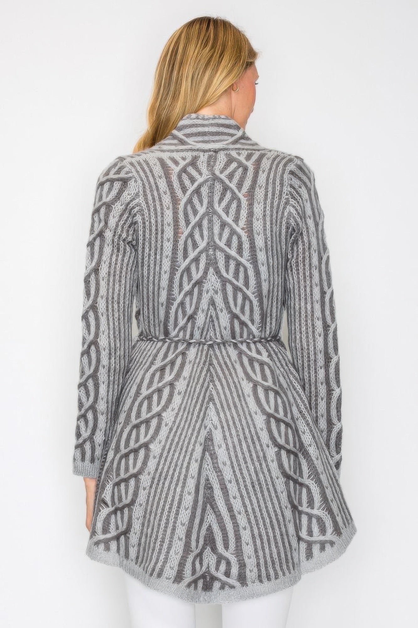 Open Wool Cardigan With Belt String & Front Pocket - All Season Fashion