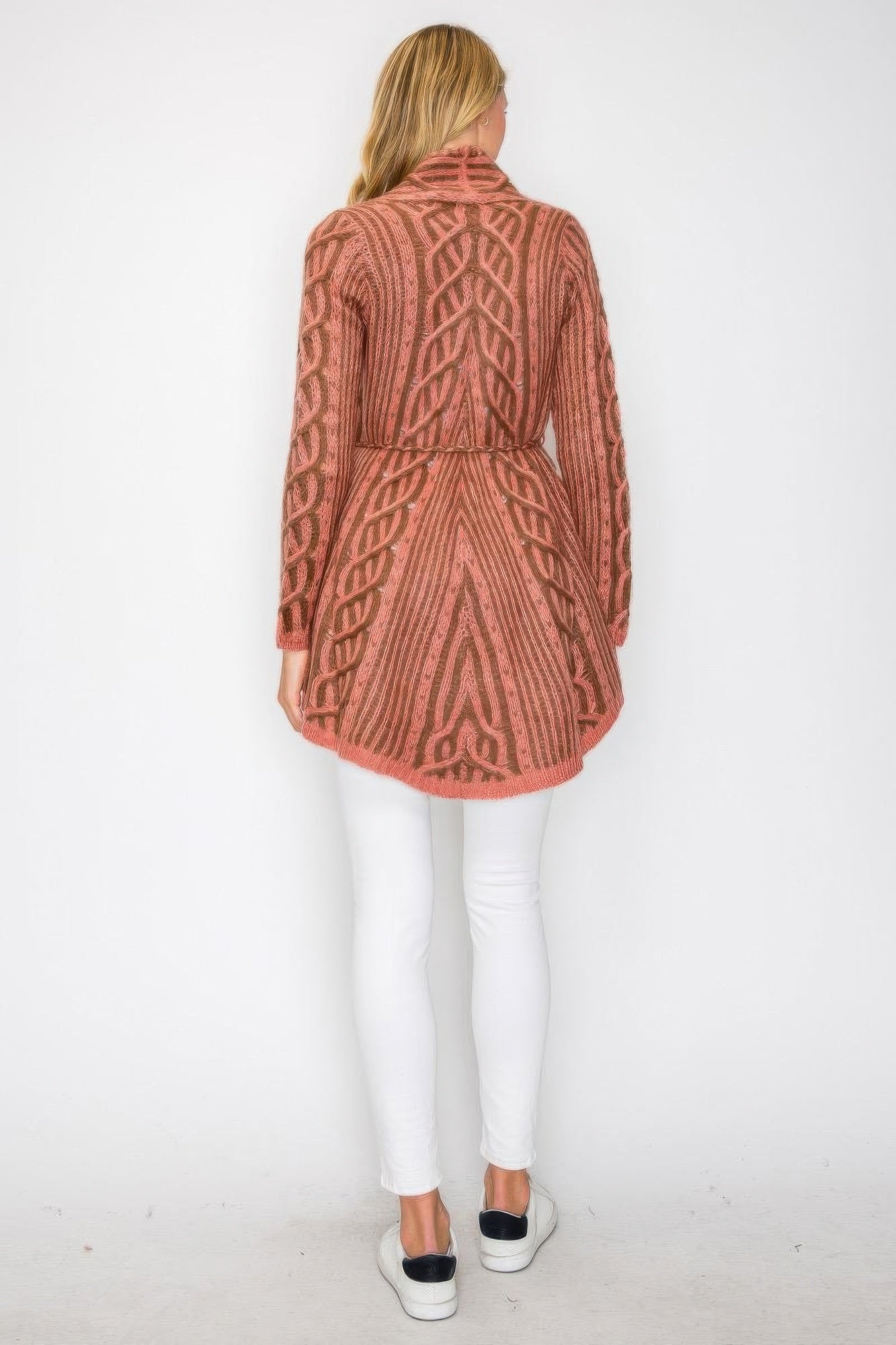 Open Wool Cardigan With Belt String & Front Pocket - All Season Fashion