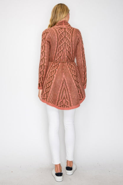 Open Wool Cardigan With Belt String & Front Pocket - All Season Fashion