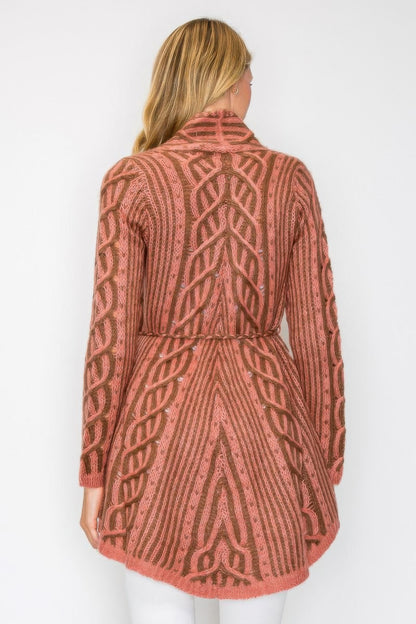 Open Wool Cardigan With Belt String & Front Pocket - All Season Fashion