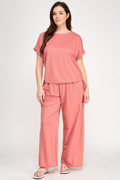Plus Size Knit Linen Dolman Ruched Top - All Season Fashion