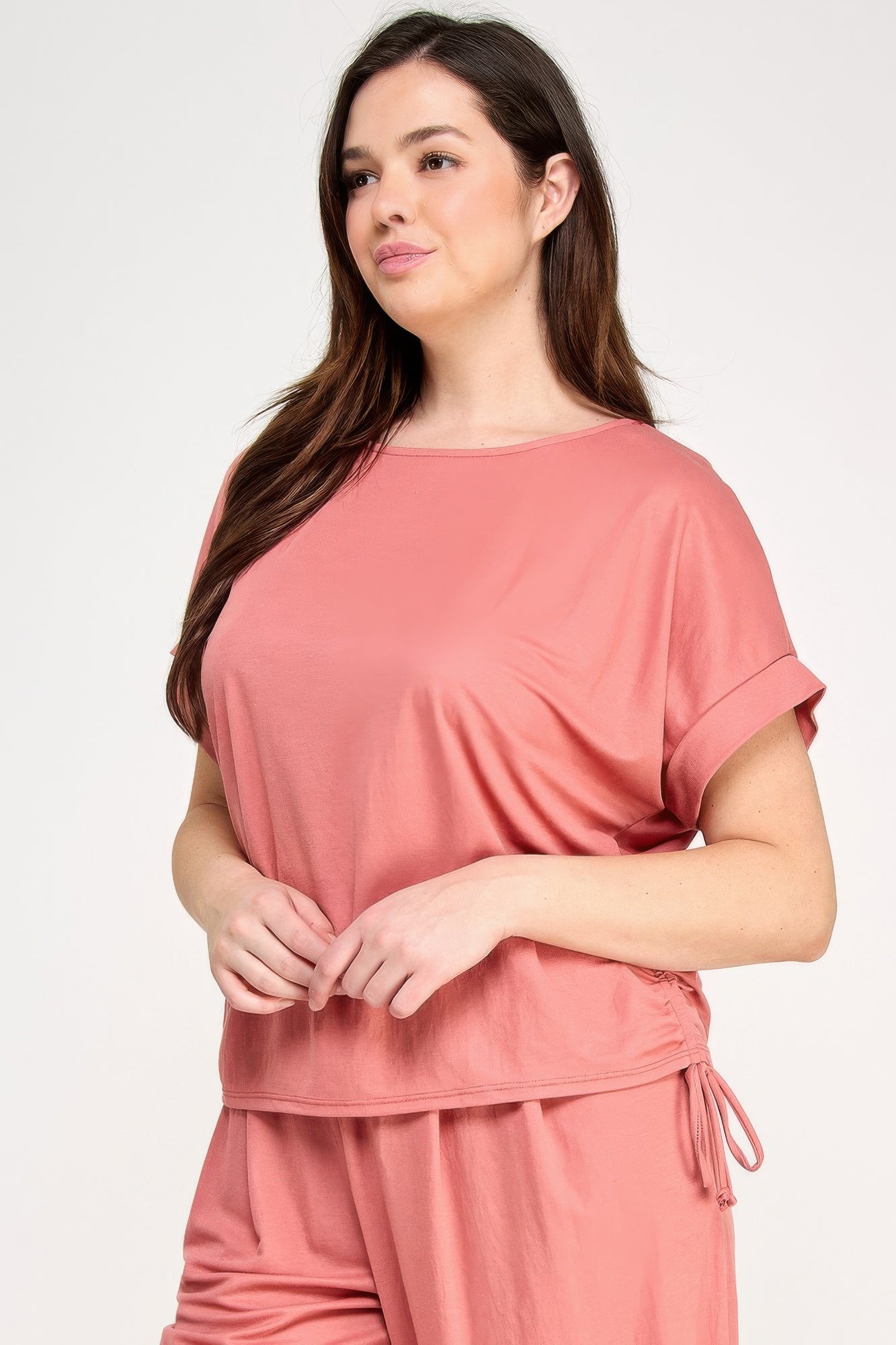 Plus Size Knit Linen Dolman Ruched Top - All Season Fashion