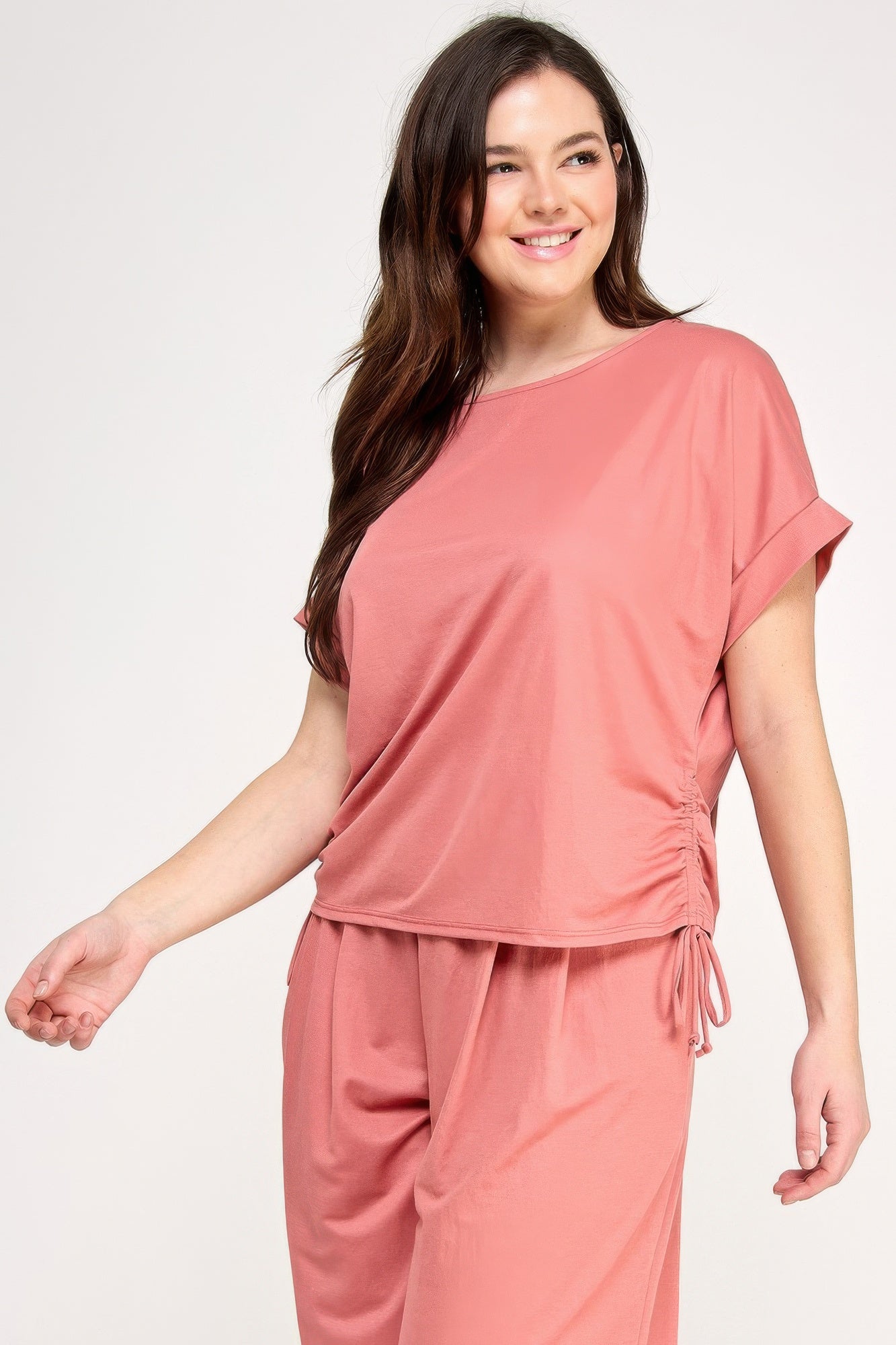 Plus Size Knit Linen Dolman Ruched Top - All Season Fashion