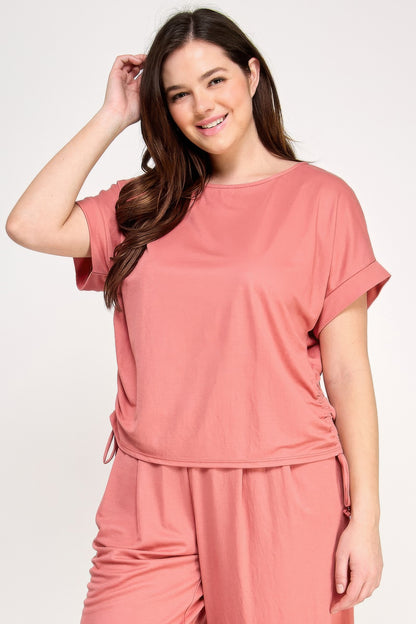 Plus Size Knit Linen Dolman Ruched Top - All Season Fashion