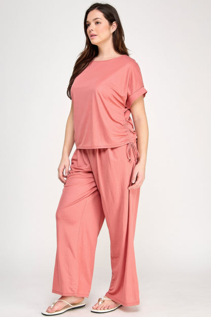 Plus Size Knit Linen Dolman Ruched Top - All Season Fashion