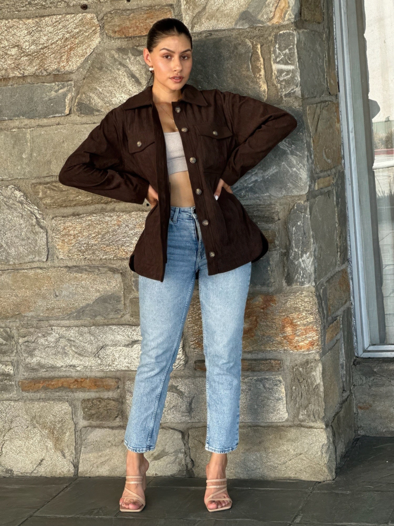 Oversized Corduroy Shacket Button Down Utility - All Season Fashion