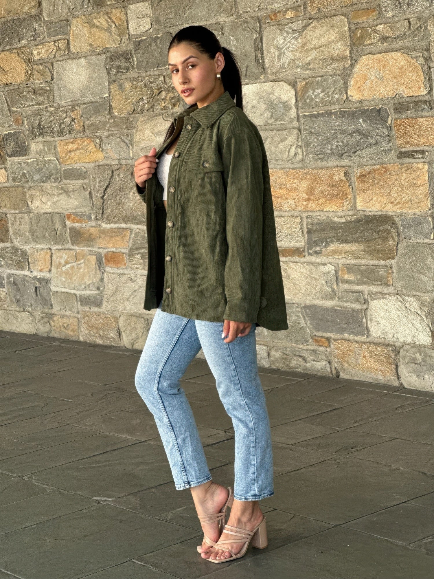 Oversized Corduroy Shacket Button Down Utility - All Season Fashion