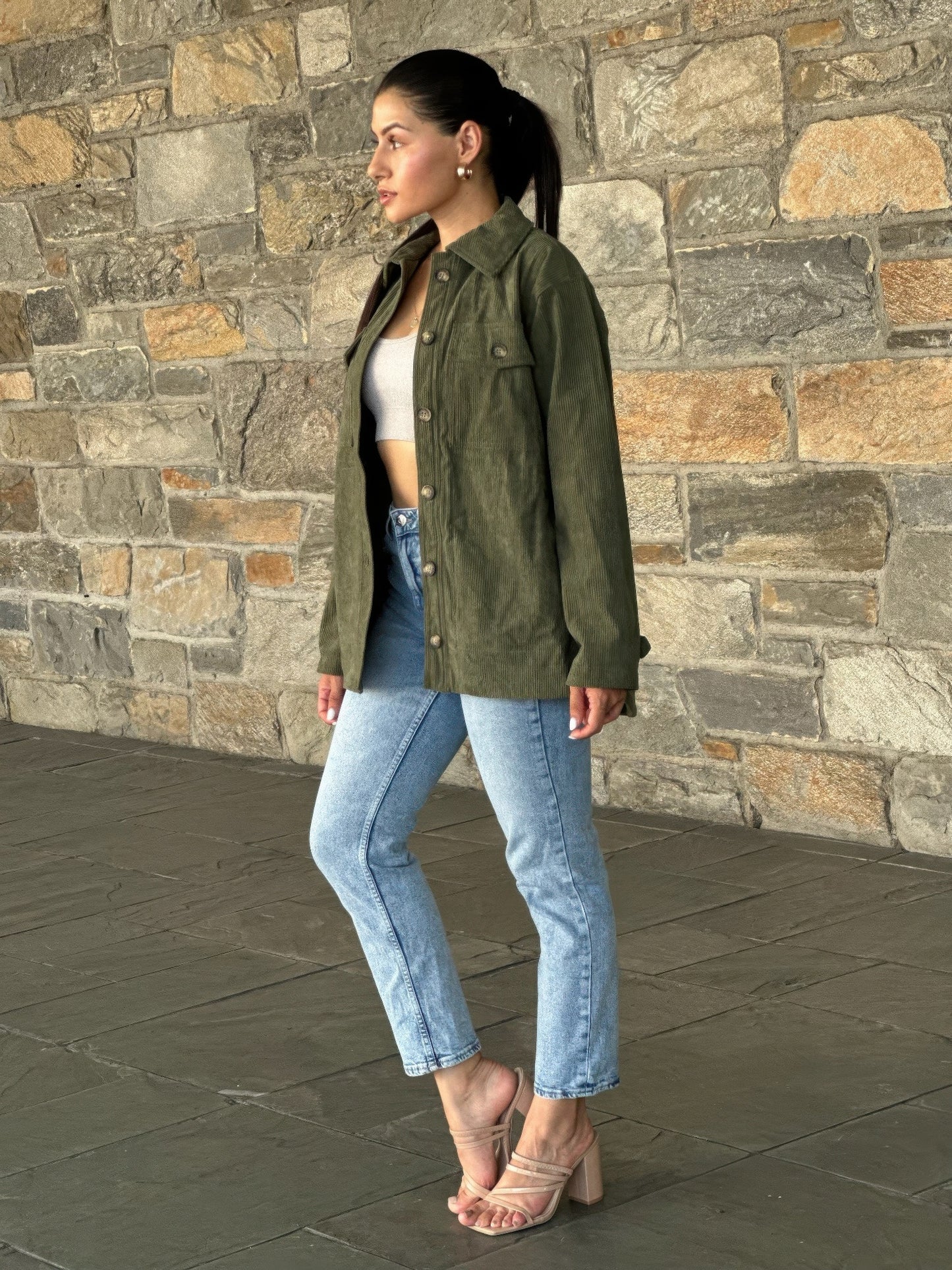 Oversized Corduroy Shacket Button Down Utility - All Season Fashion
