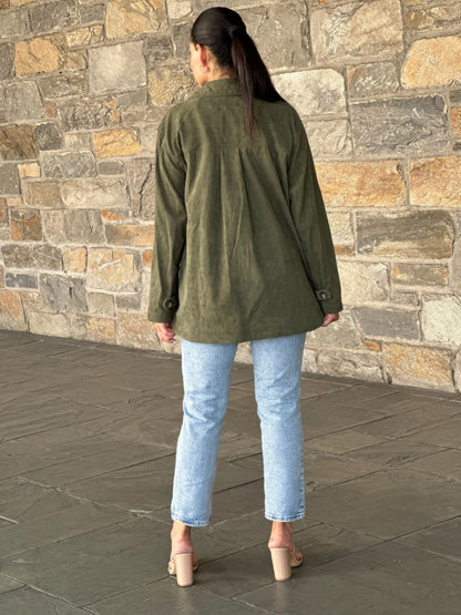 Oversized Corduroy Shacket Button Down Utility - All Season Fashion