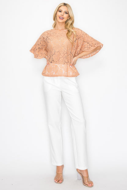 Floral Embroidered Crochet Lace Boxy Blouse Top - All Season Fashion