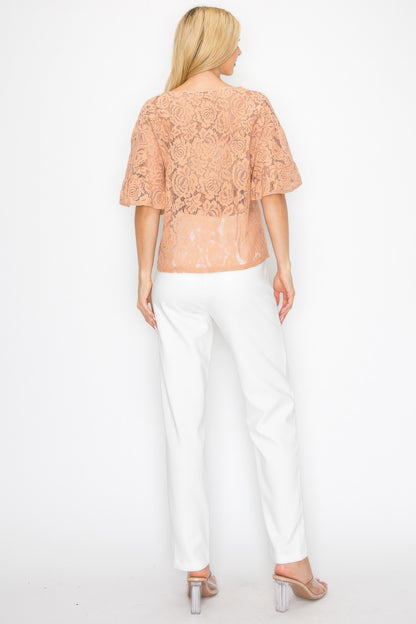 Floral Embroidered Crochet Lace Boxy Blouse Top - All Season Fashion
