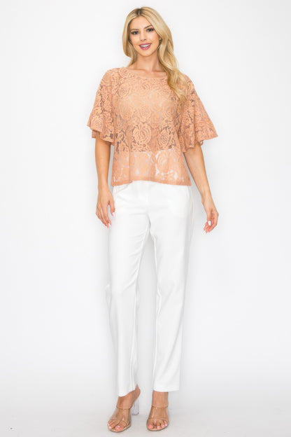 Floral Embroidered Crochet Lace Boxy Blouse Top - All Season Fashion