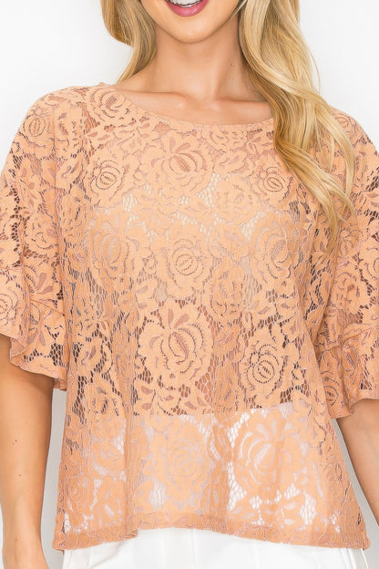 Floral Embroidered Crochet Lace Boxy Blouse Top - All Season Fashion