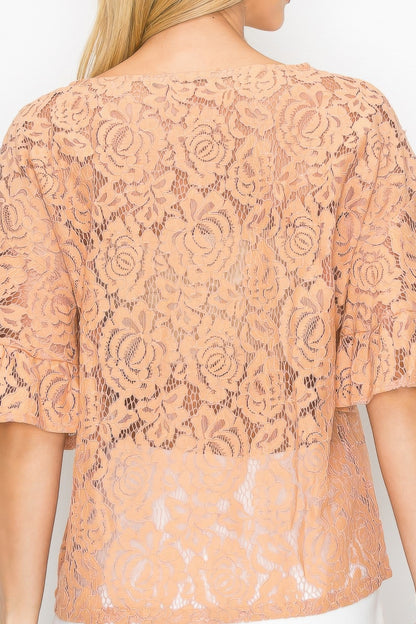 Floral Embroidered Crochet Lace Boxy Blouse Top - All Season Fashion