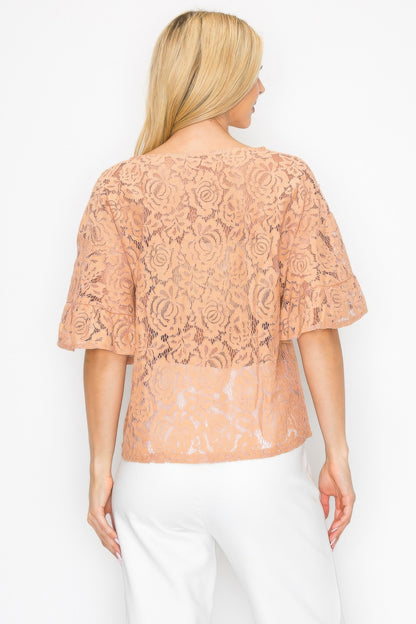 Floral Embroidered Crochet Lace Boxy Blouse Top - All Season Fashion