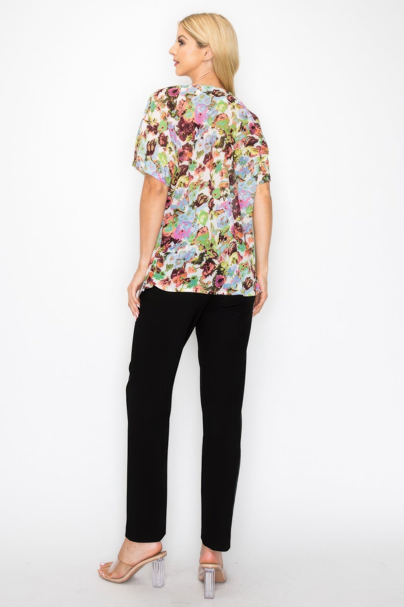 Sheer Neon Floral Cowl Neck Whimsgoth Relaxed Top - All Season Fashion
