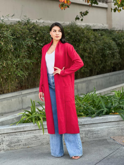 Clover Fine Knit Midi Cardi Cardigan With Pockets - All Season Fashion