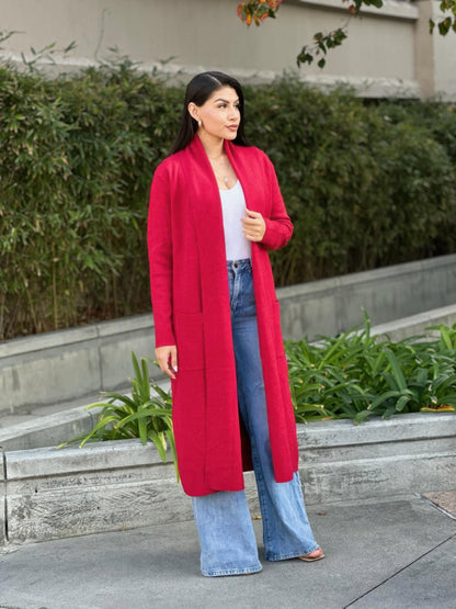 Clover Fine Knit Midi Cardi Cardigan With Pockets - All Season Fashion
