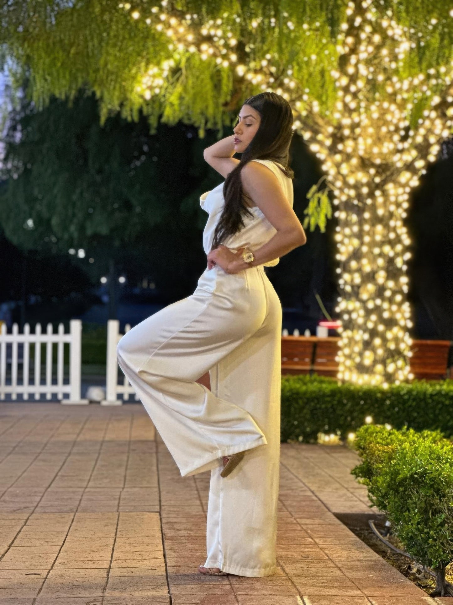 Satin Wide Leg Pants & Flower Sleeveless Top Set - All Season Fashion