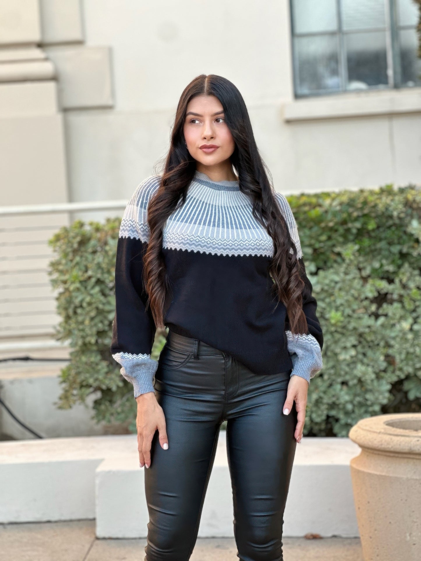 Neutral Color Block Knit Pull Out Sweater - All Season Fashion
