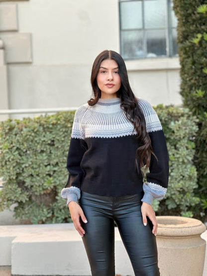 Neutral Color Block Knit Pull Out Sweater - All Season Fashion