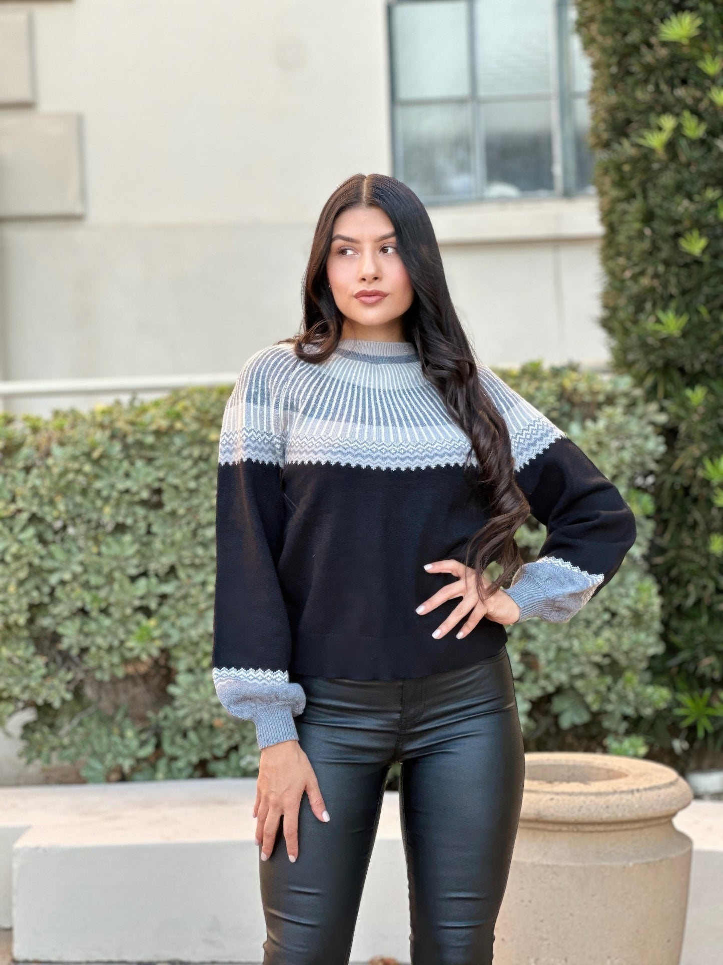 Neutral Color Block Knit Pull Out Sweater - All Season Fashion