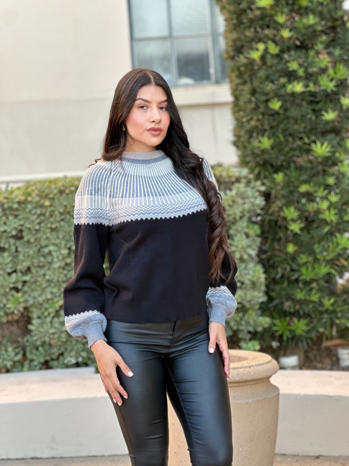 Neutral Color Block Knit Pull Out Sweater - All Season Fashion