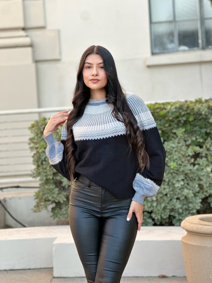 Neutral Color Block Knit Pull Out Sweater - All Season Fashion