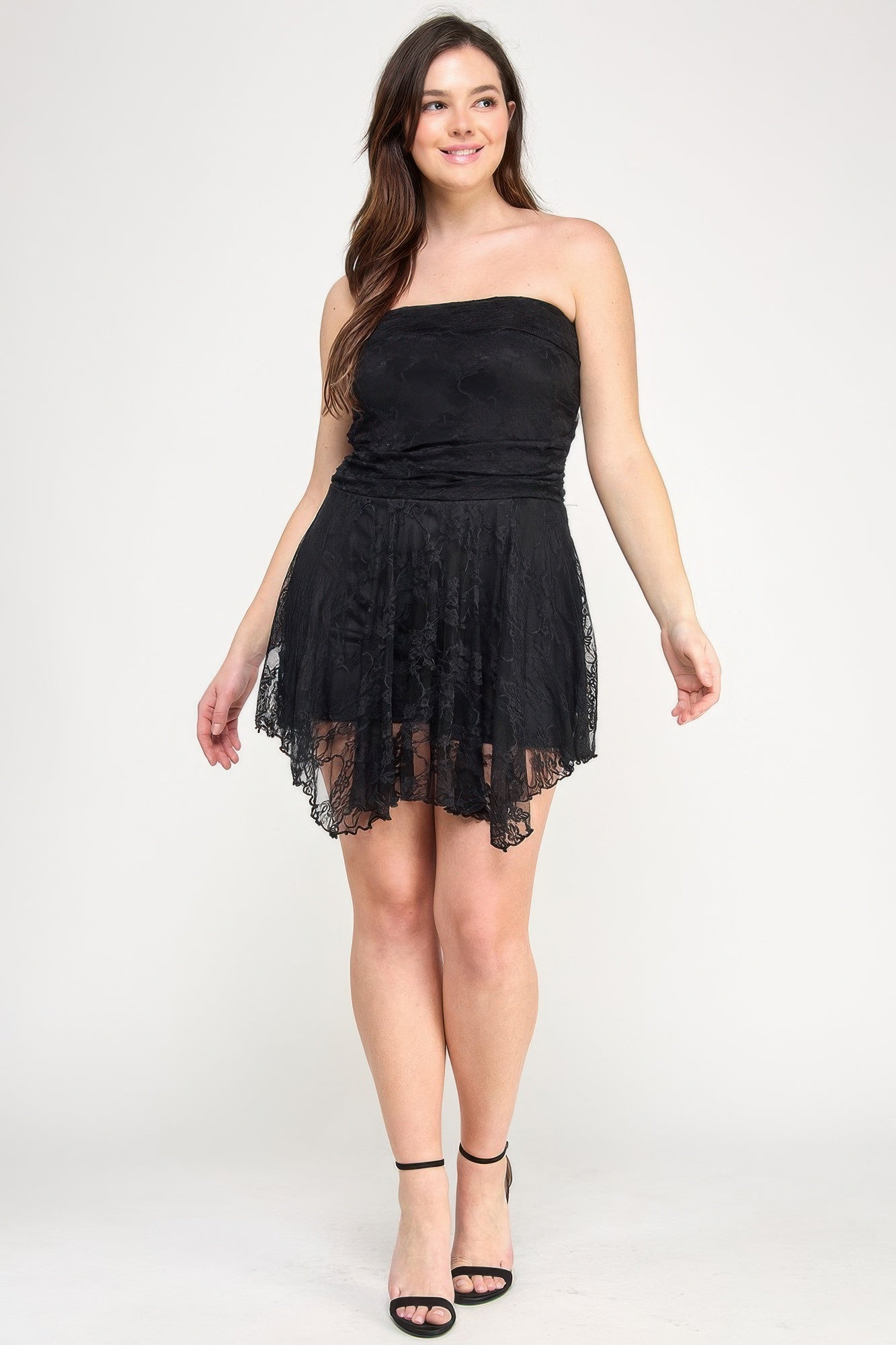 Plus Size Ots Lace Overlay Assym Dress - All Season Fashion