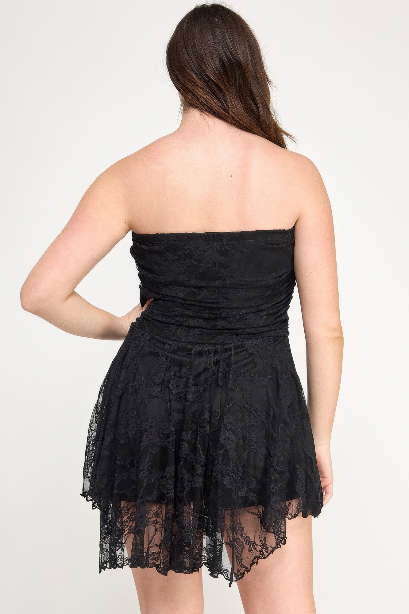 Plus Size Ots Lace Overlay Assym Dress - All Season Fashion