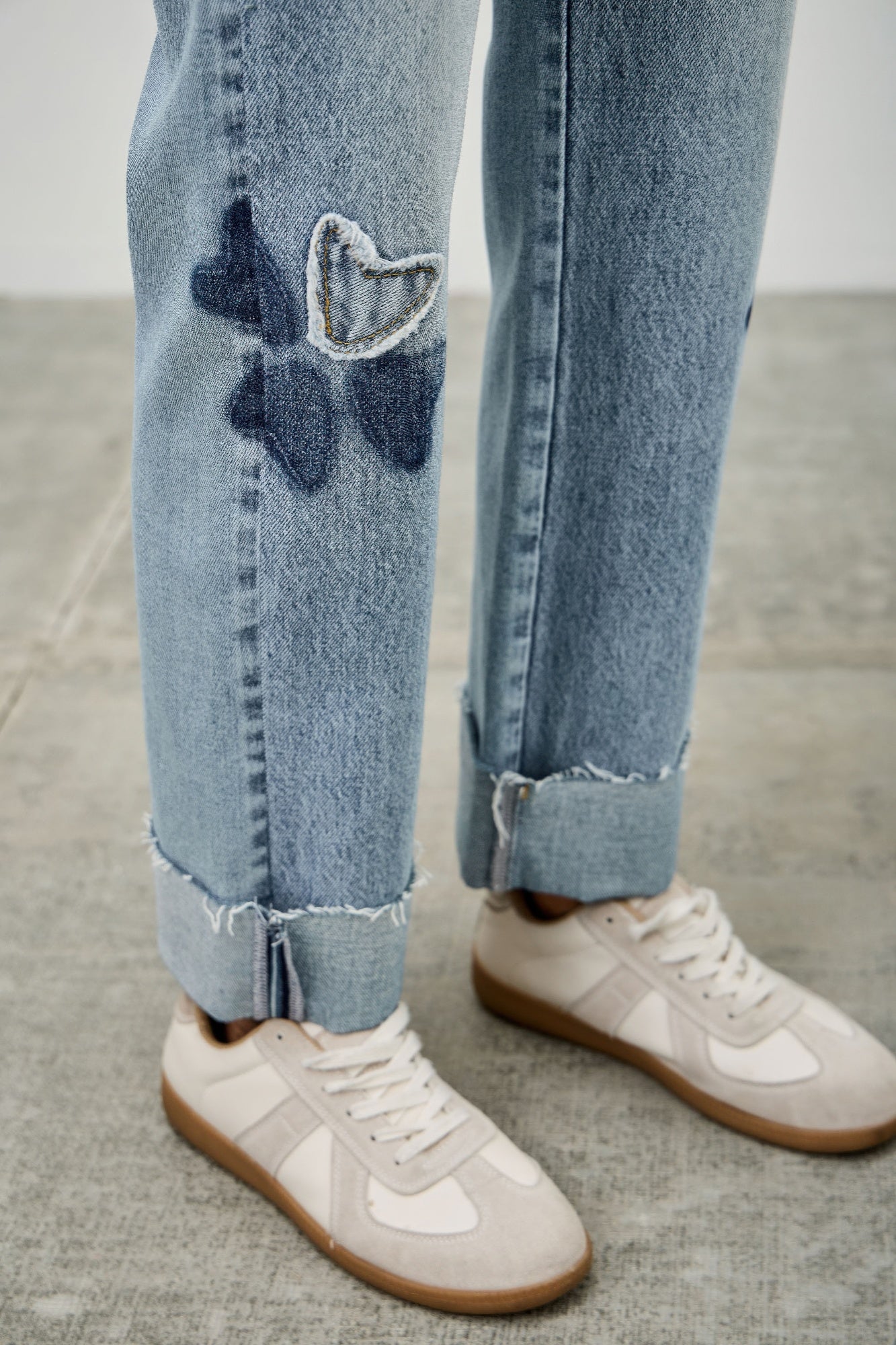 High Rise Star & Heart Patched Dad Jean W/stretch - All Season Fashion