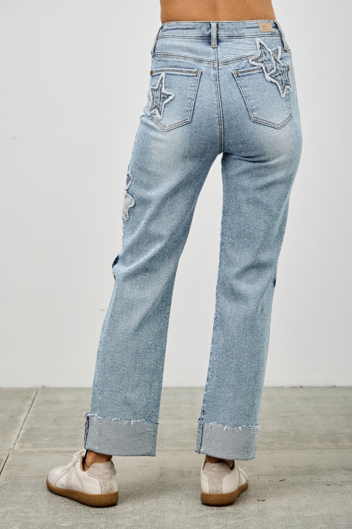 High Rise Star & Heart Patched Dad Jean W/stretch - All Season Fashion