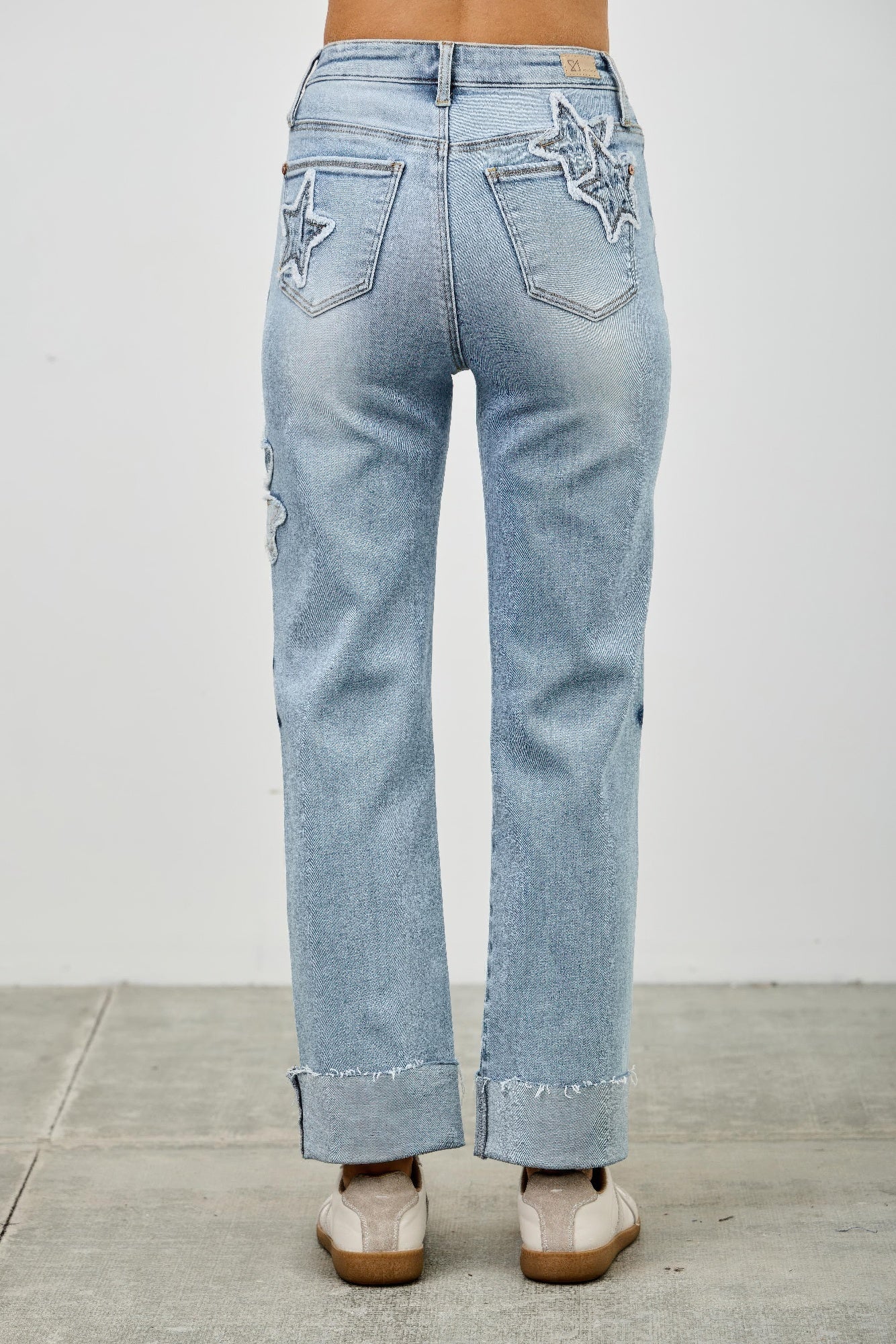 High Rise Star & Heart Patched Dad Jean W/stretch - All Season Fashion