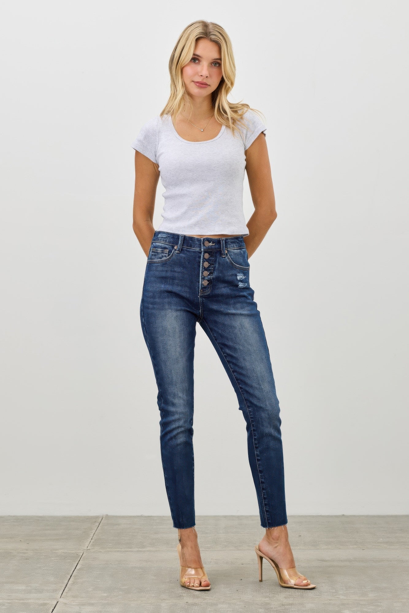 High Rise Ankle Skinny With Button Fly - All Season Fashion