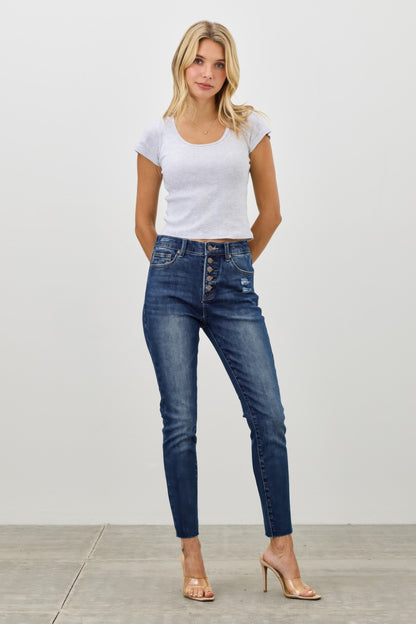 High Rise Ankle Skinny With Button Fly - All Season Fashion