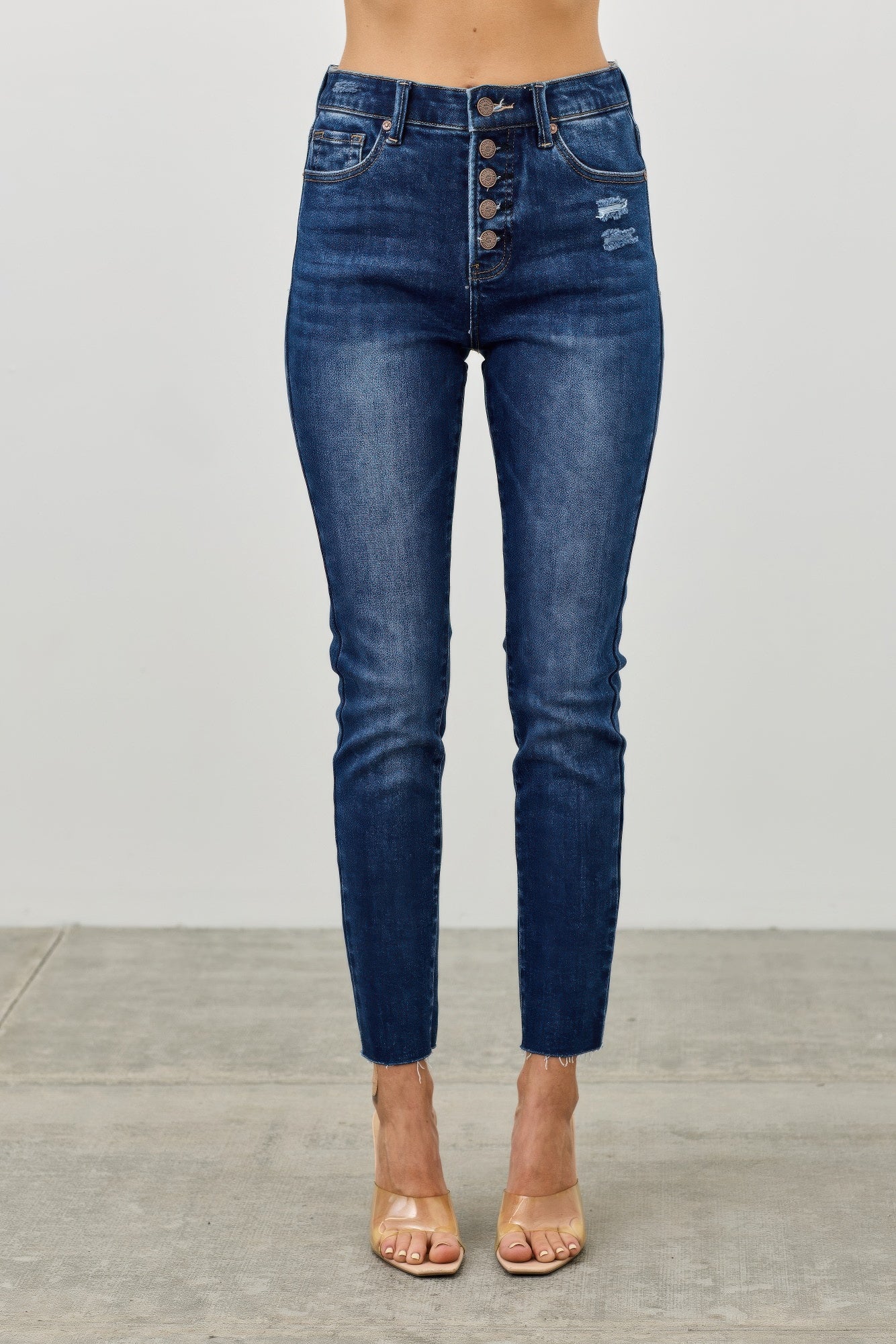 High Rise Ankle Skinny With Button Fly - All Season Fashion