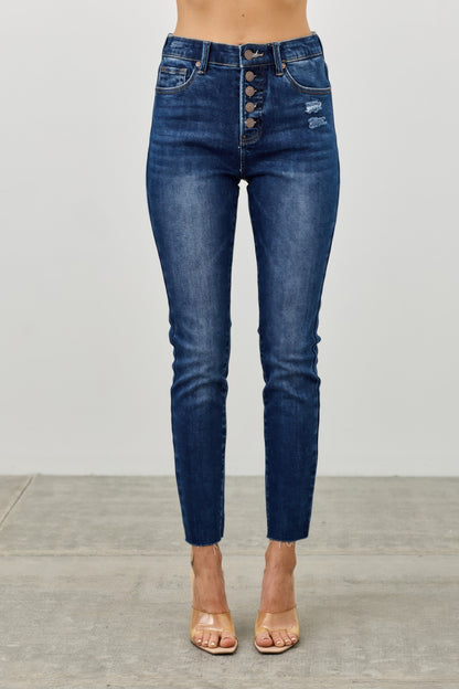 High Rise Ankle Skinny With Button Fly - All Season Fashion