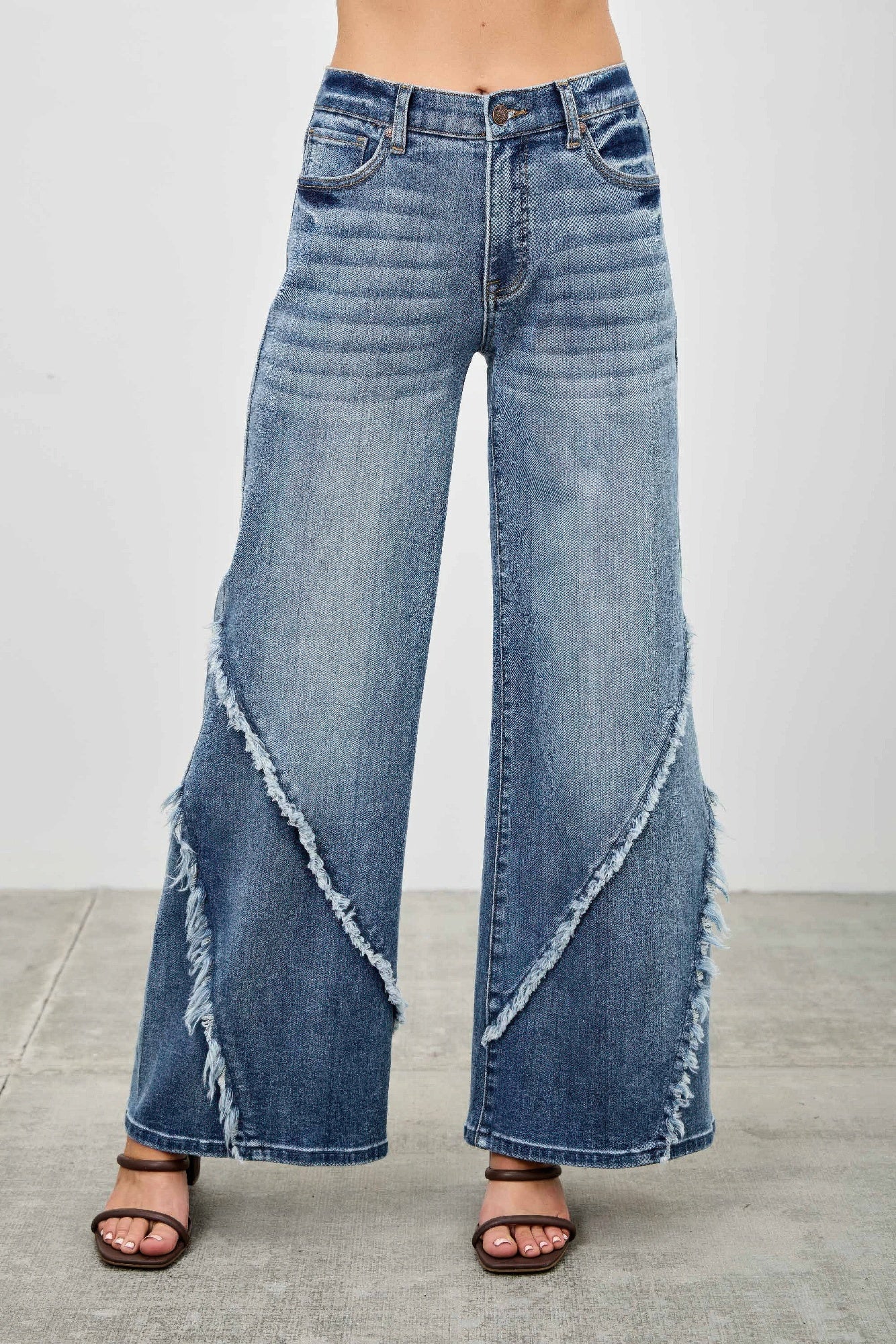 Mid Rise Wide Frayed Seam - All Season Fashion