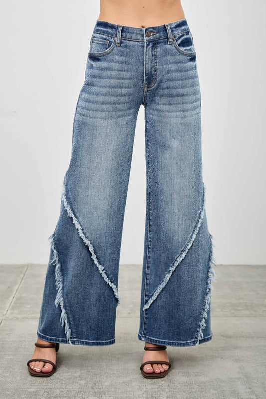 Mid Rise Wide Frayed Seam - All Season Fashion