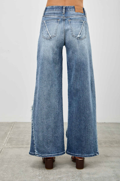 Mid Rise Wide Frayed Seam - All Season Fashion