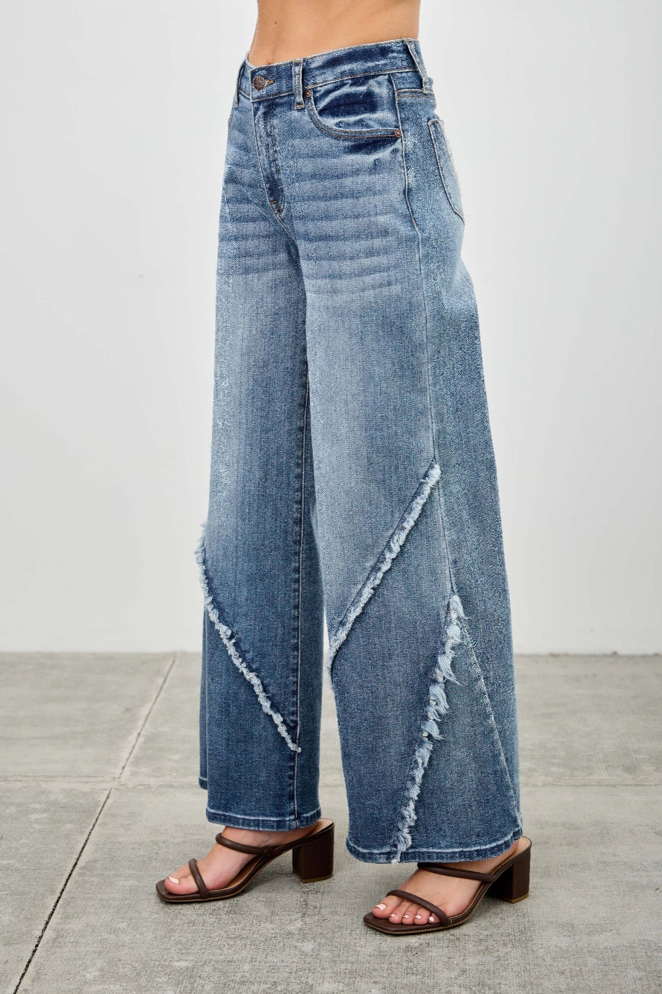 Mid Rise Wide Frayed Seam - All Season Fashion