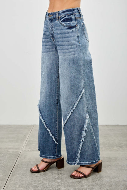 Mid Rise Wide Frayed Seam - All Season Fashion