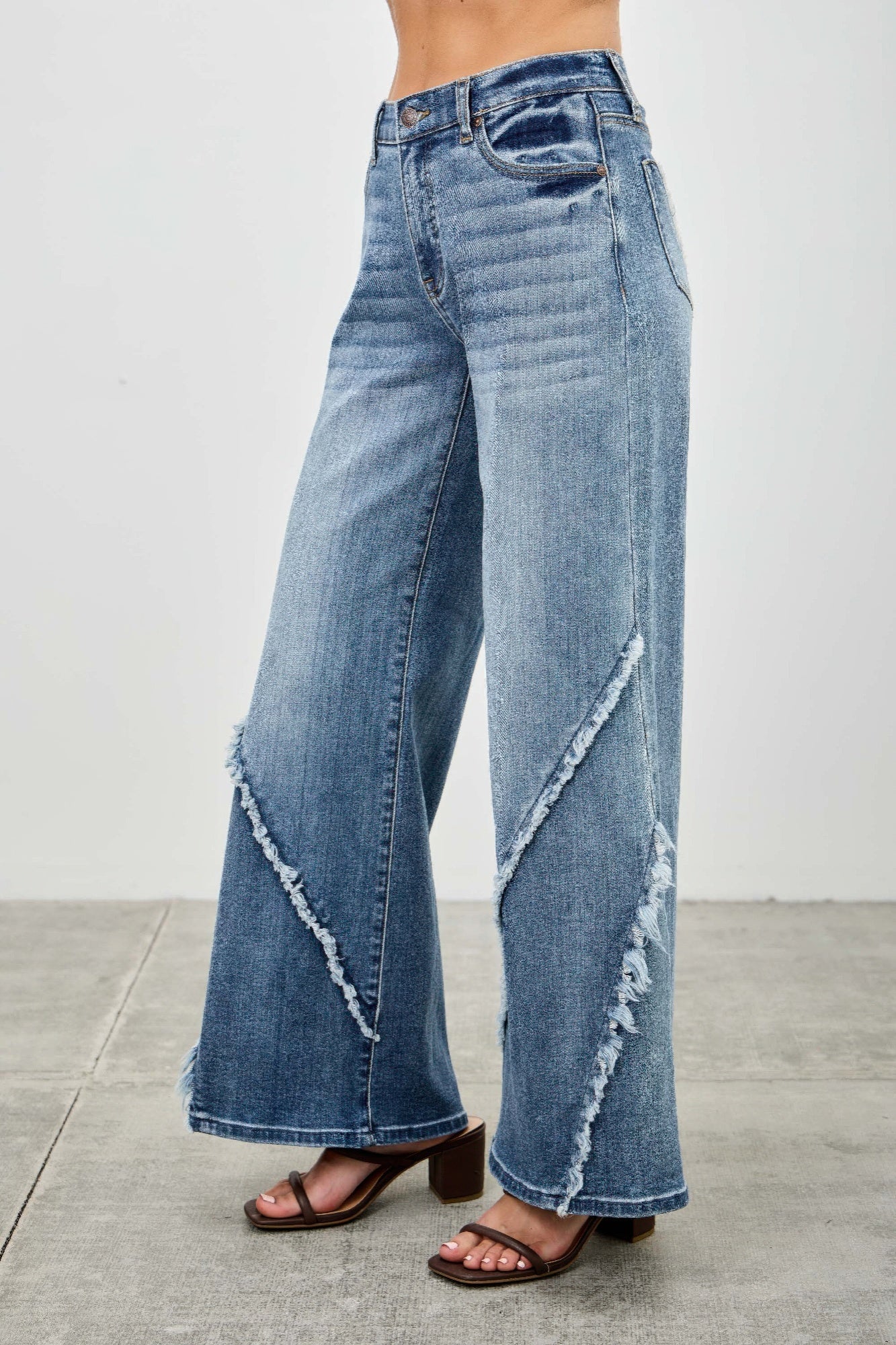 Mid Rise Wide Frayed Seam - All Season Fashion
