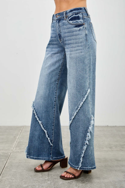 Mid Rise Wide Frayed Seam - All Season Fashion
